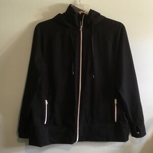 Lands' End Black Hooded Zip Jacket with Contrast Zippers